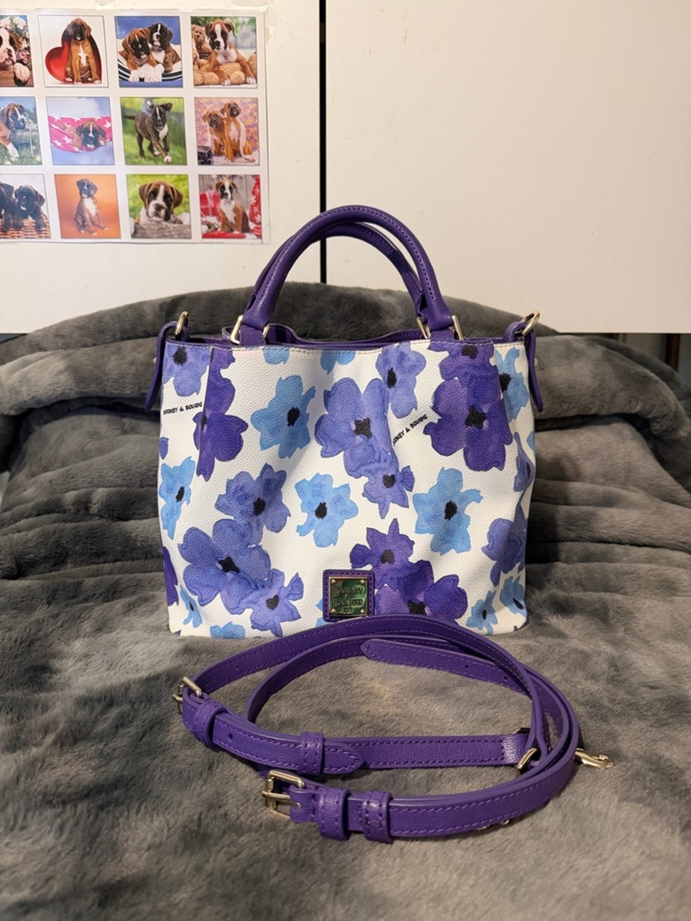 Dooney & Bourke Purple and Light Blue Floral Mini Tote Crossbody
